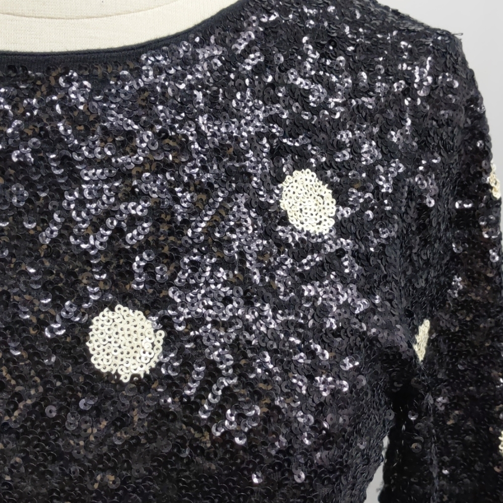 J. Crew Black/White Dots Sequin Basic Tee Top-Sz S - image 2